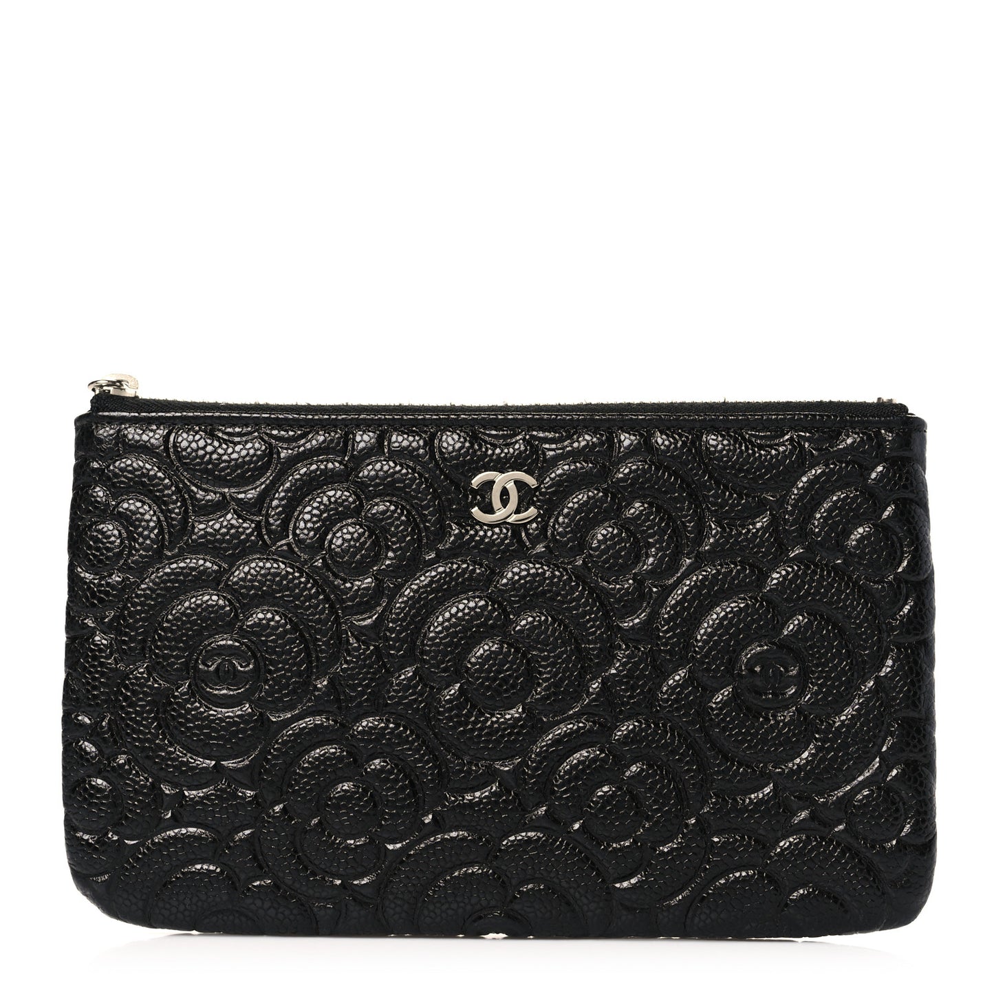 Caviar Camellia Embossed Cosmetic Pouch Black