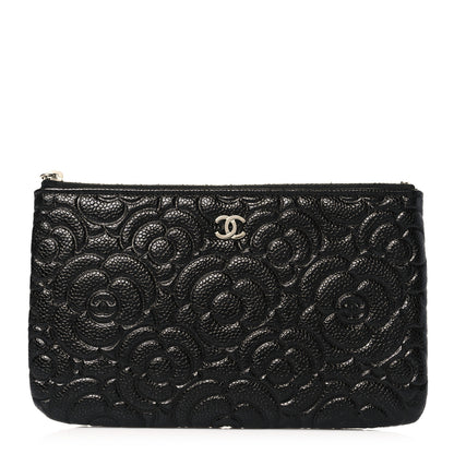 Chanel Caviar Camellia Embossed Cosmetic Pouch Black 1 of 7