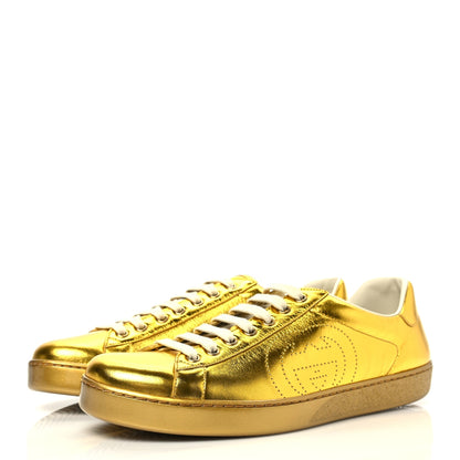 Gucci Metallic Nappa Interlocking G Perforated Mens Ace Sneakers 9 Oro Vecchio 3 of 10
