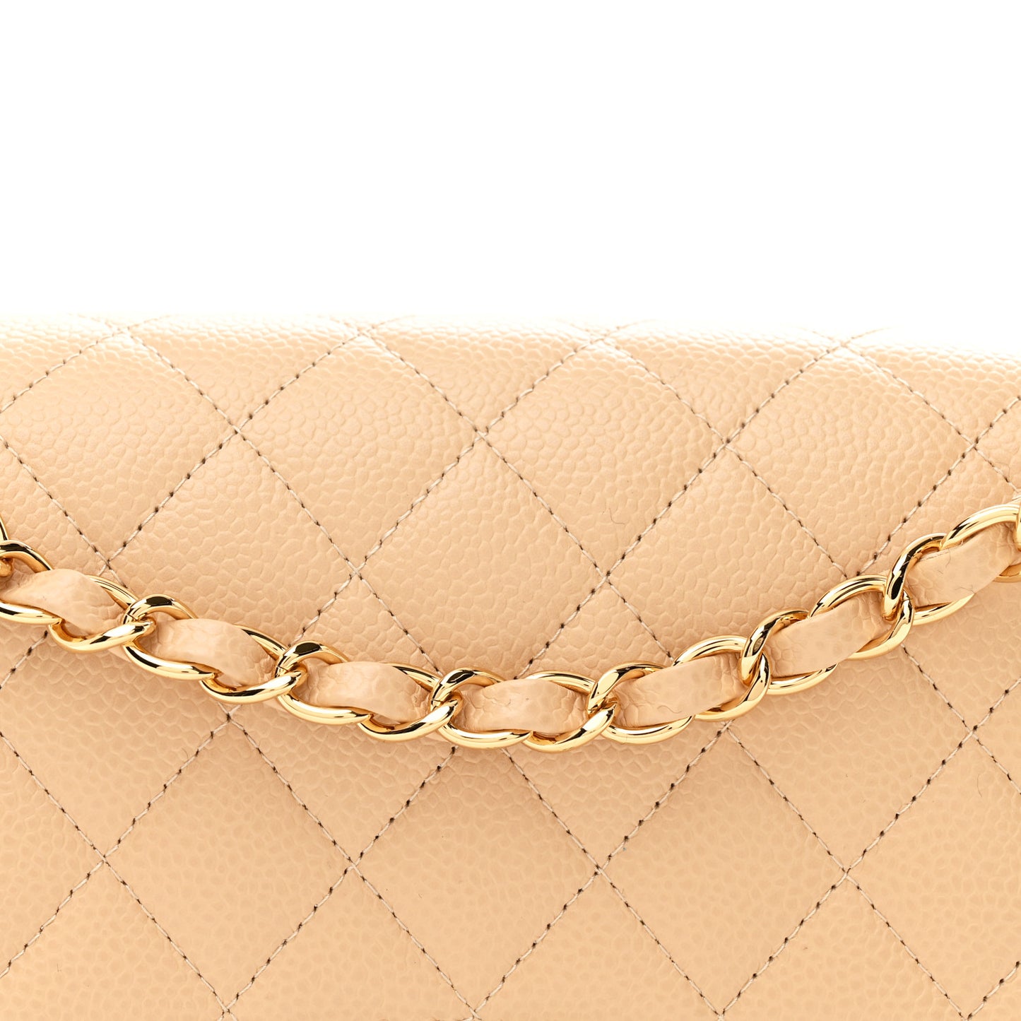 Caviar Quilted Medium Double Flap Beige