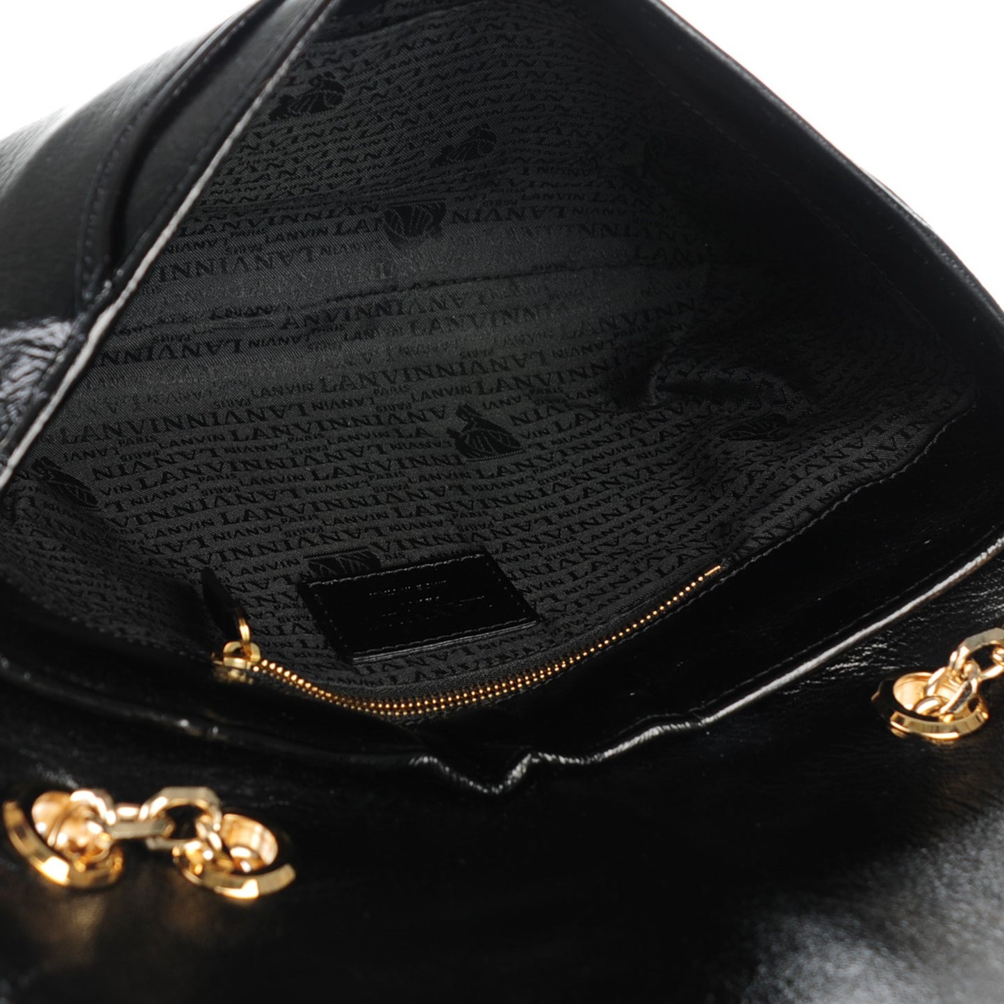 Patent Chain Shoulder Bag Black