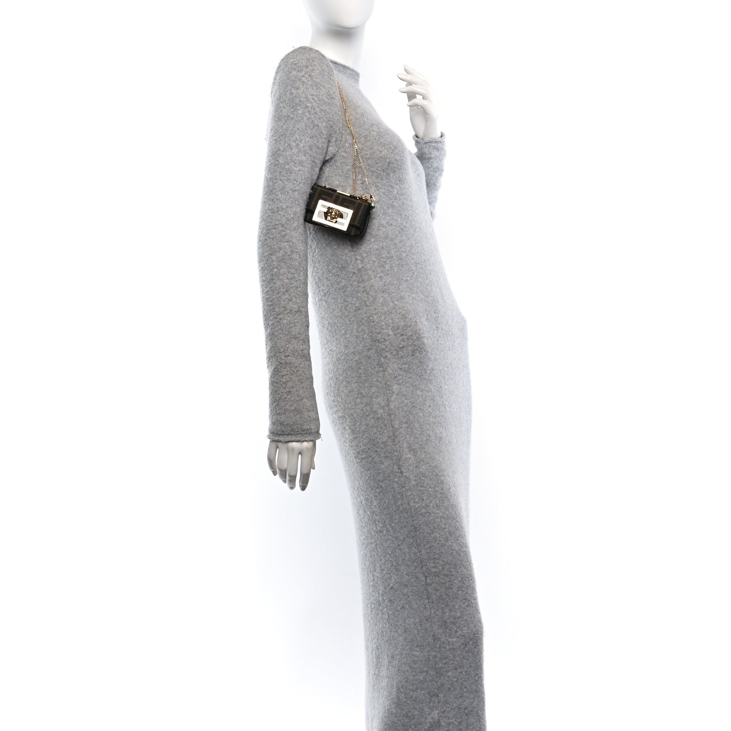 X VERSACE Fabric Jacquard Fendace FF Nano Brooch Baguette Tobacco Black