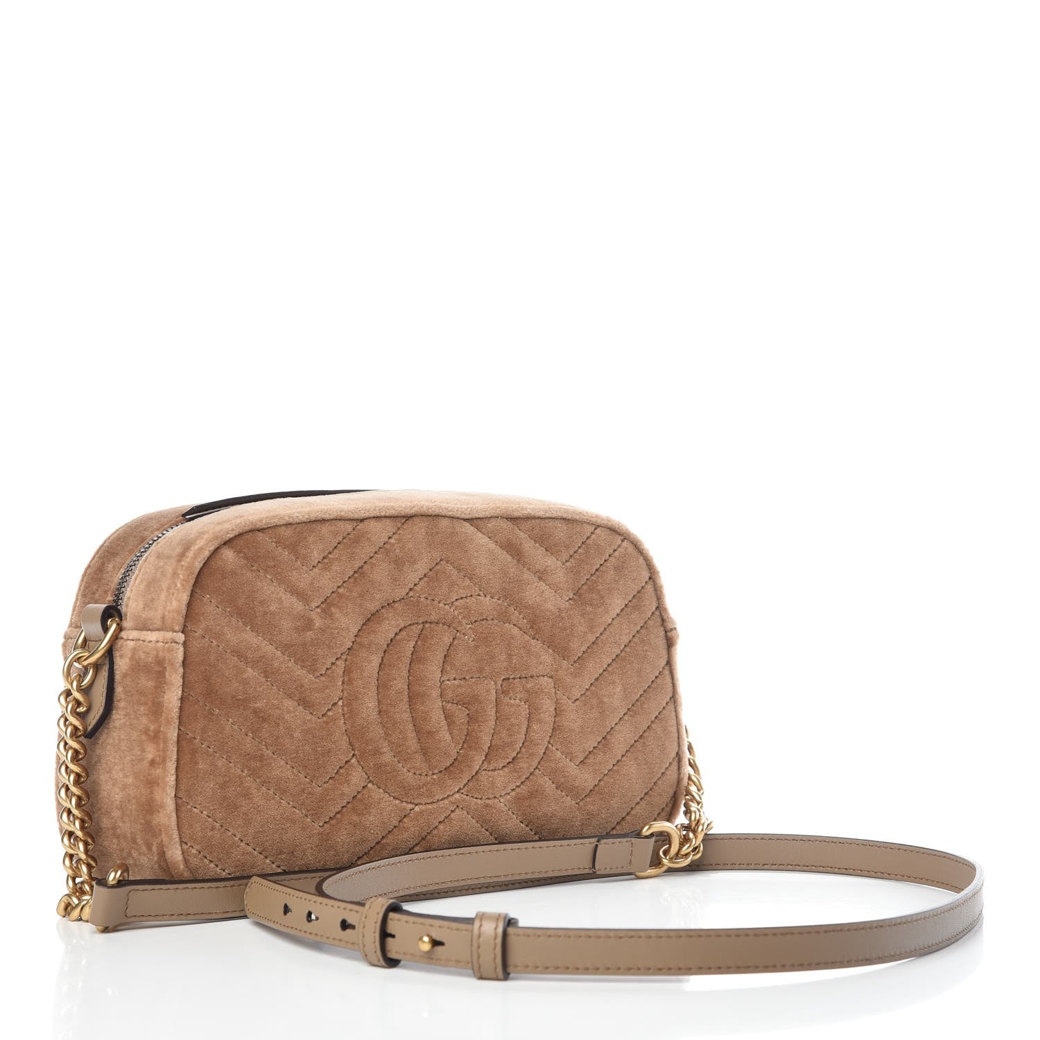 Gucci Velvet Matelasse Small GG Marmont Chain Shoulder Bag Taupe 3 of 7