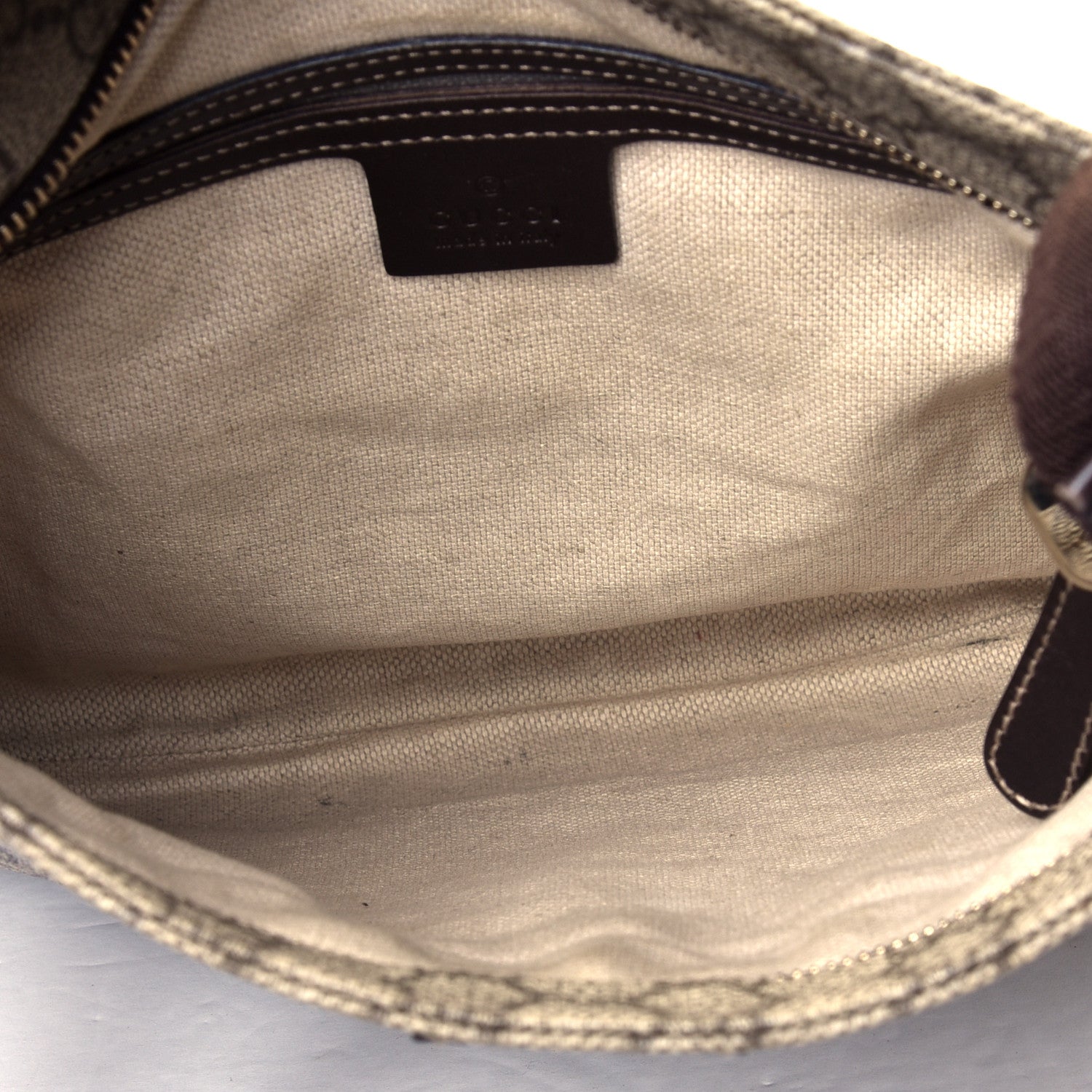 Gucci GG Supreme Monogram Selleria Calfskin Small Flat Side Zip Messenger Bag Beige Ebony Cocoa Dark Chocolate 4 of 6