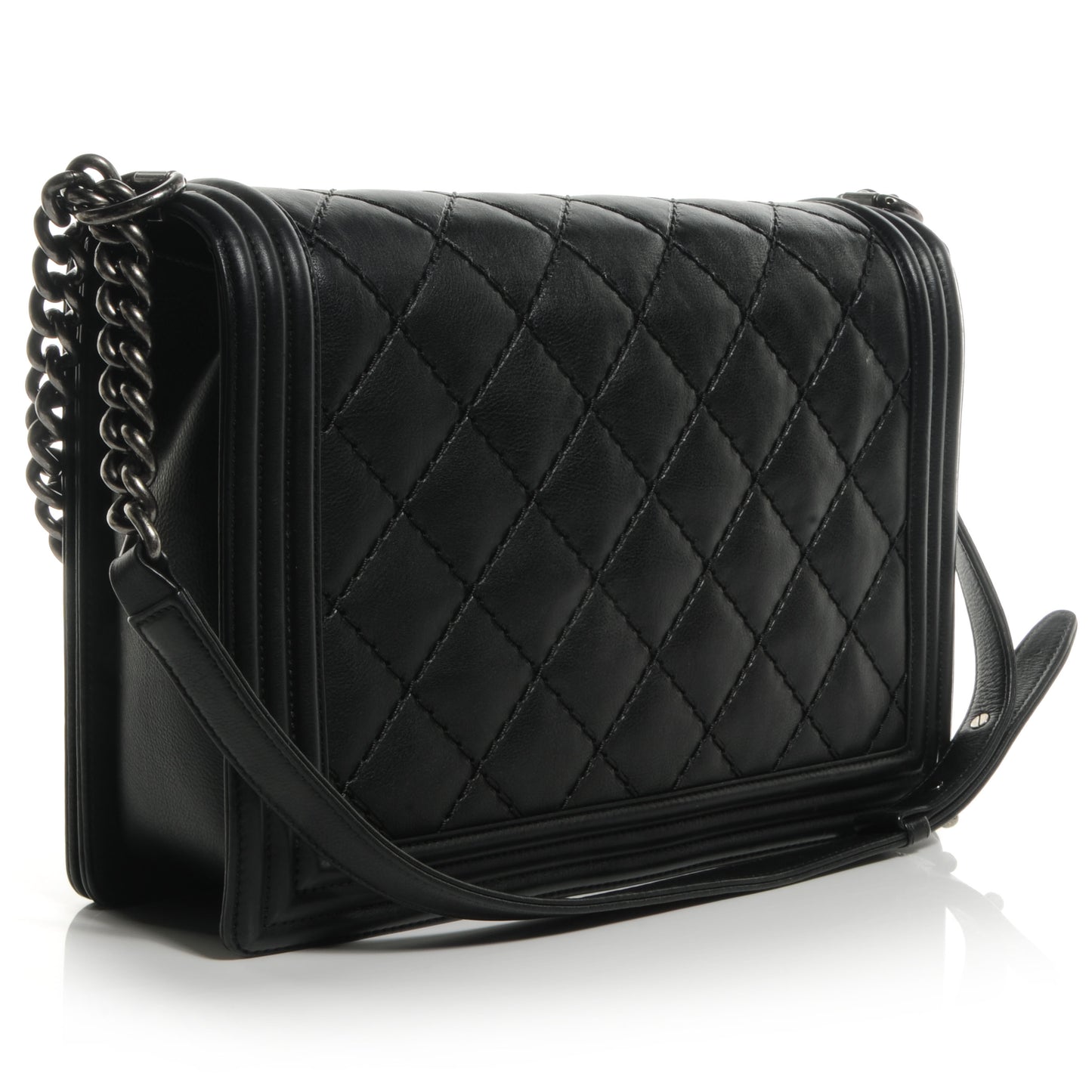 Calfskin Quilted Large Boy Flap Black