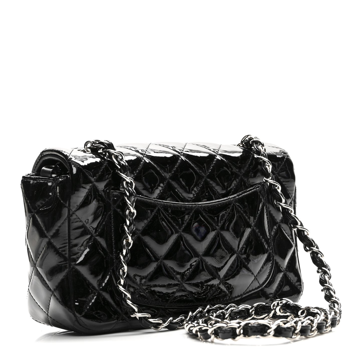 Patent Calfskin Quilted Mini Rectangular Flap Black