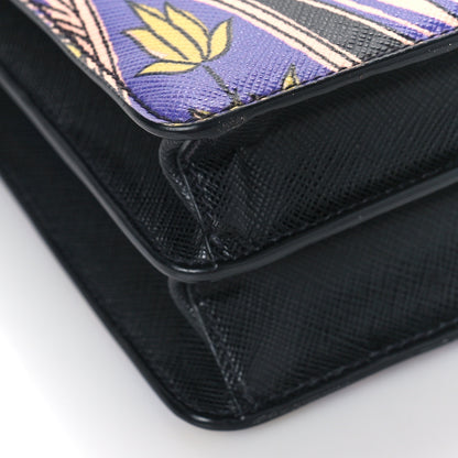 Prada Saffiano Tulip Print Shoulder Bag Black Multicolor 7 of 8