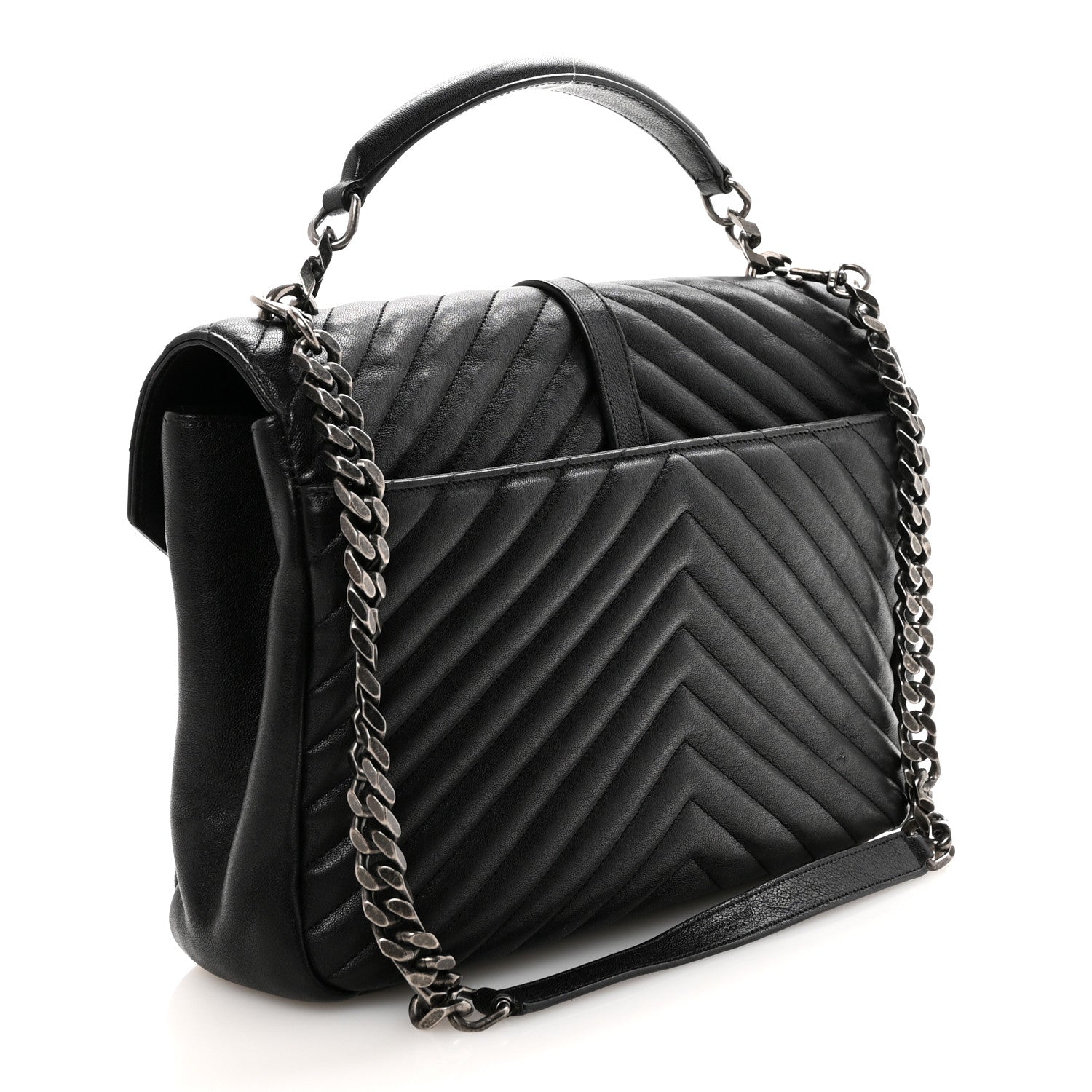 Saint Laurent Sheepskin Matelasse Chevron Monogram Large College Satchel Black 3 of 9