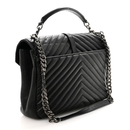 Saint Laurent Sheepskin Matelasse Chevron Monogram Large College Satchel Black 3 of 9