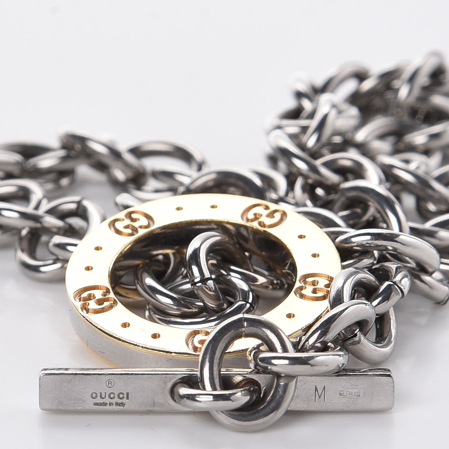 Stainless Steel 18K Yellow Gold Monogram Choker Toggle Clasp Necklace