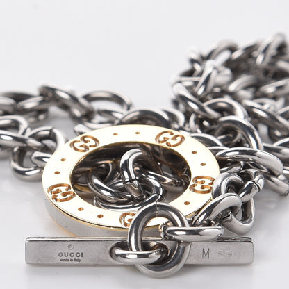 Gucci Stainless Steel 18K Yellow Gold Monogram Choker Toggle Clasp Necklace 5 of 6