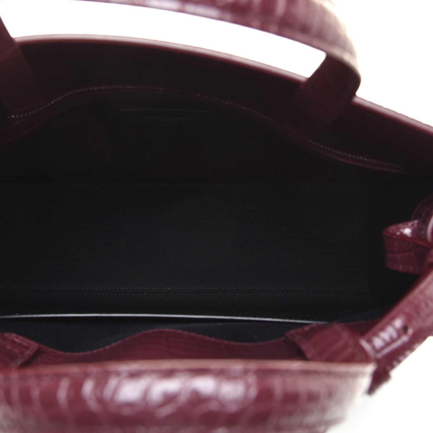 Saint Laurent Shiny Calfskin Crocodile Embossed Small Manhattan Shopper Tote Rouge Legion 5 of 9