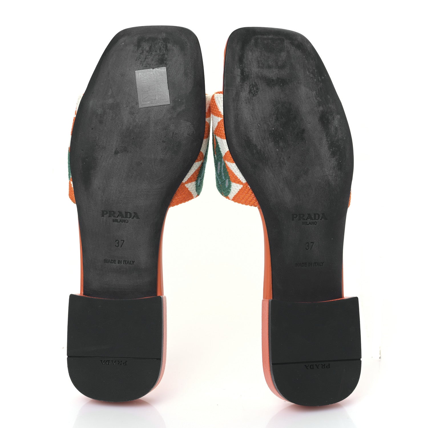 Prada Jacquard Trianglolo Symbole Ibiscus Metal Triangle Logo Embroidered 10mm Slide Sandals 37 Arancio White 5 of 7