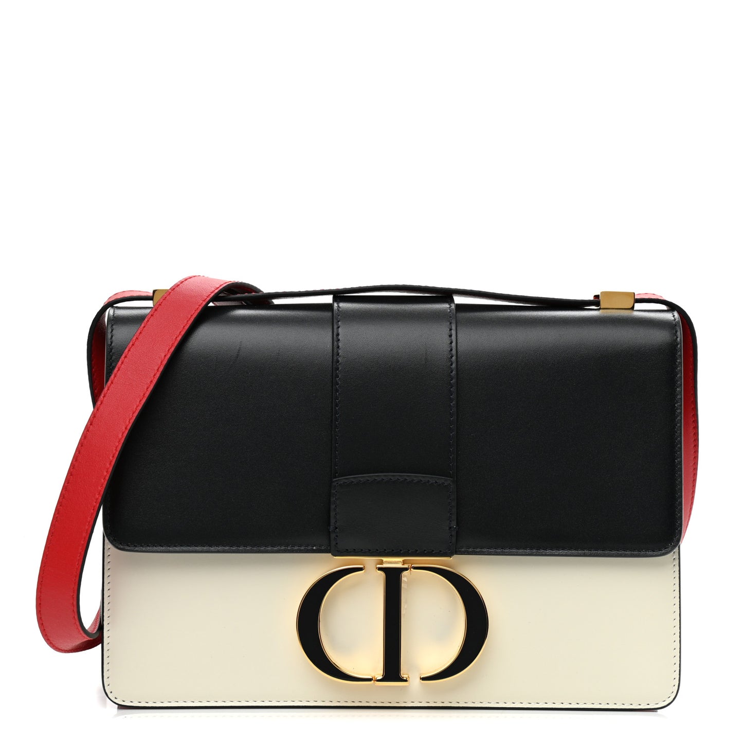 Box Calfskin Tri-Color 30 Montaigne Flap Bag Navy Blue White Red