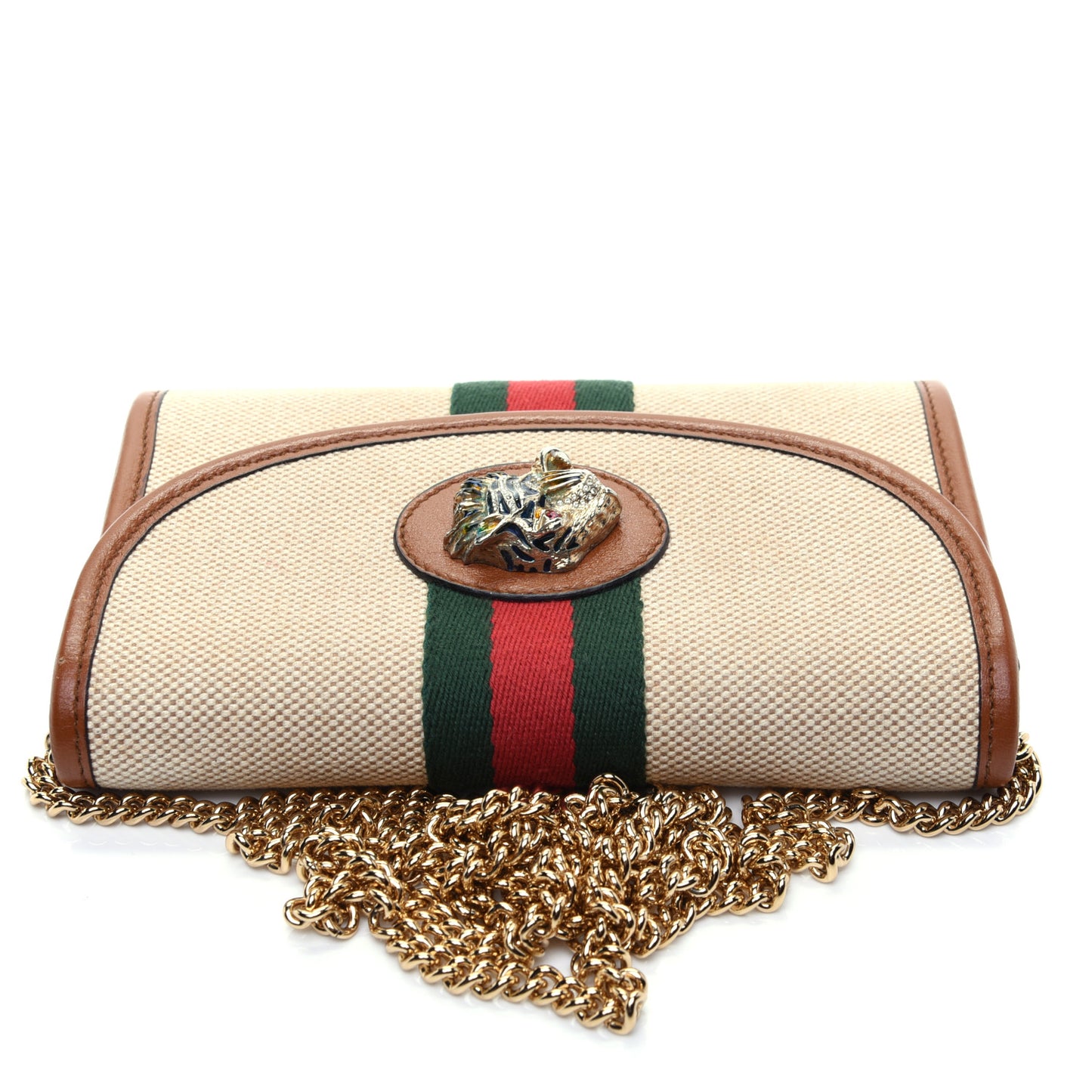 Vintage Canvas Calfskin Web Mini Rajah Slim Flap Shoulder Bag Sand Light Cuir
