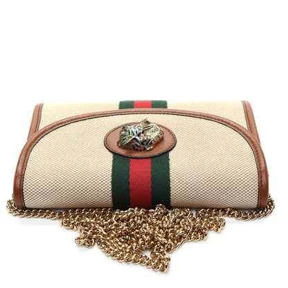 Gucci Vintage Canvas Calfskin Web Mini Rajah Slim Flap Shoulder Bag Sand Light Cuir 10 of 13
