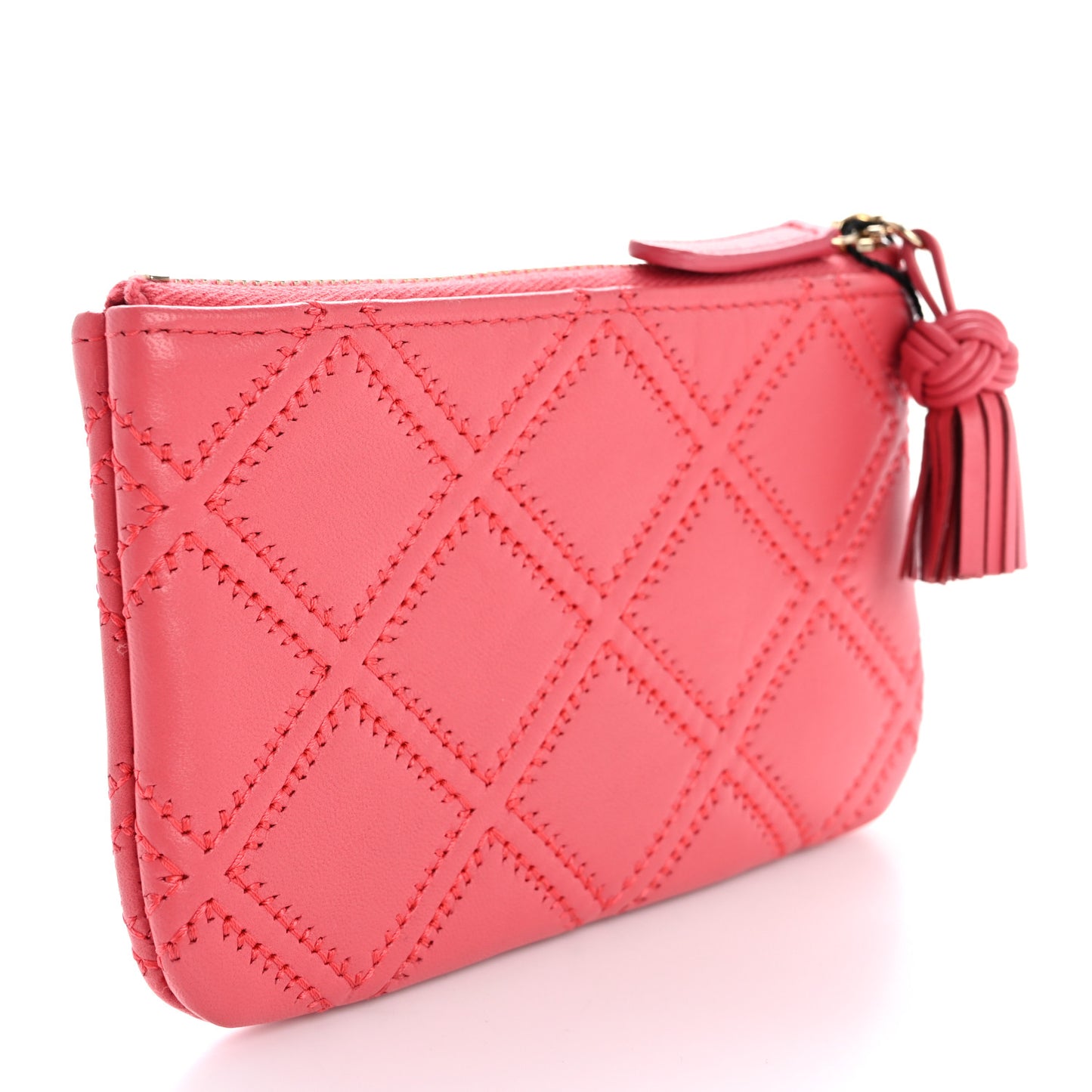 Lambskin Stitched Tassel Small Cosmetic Case Pink