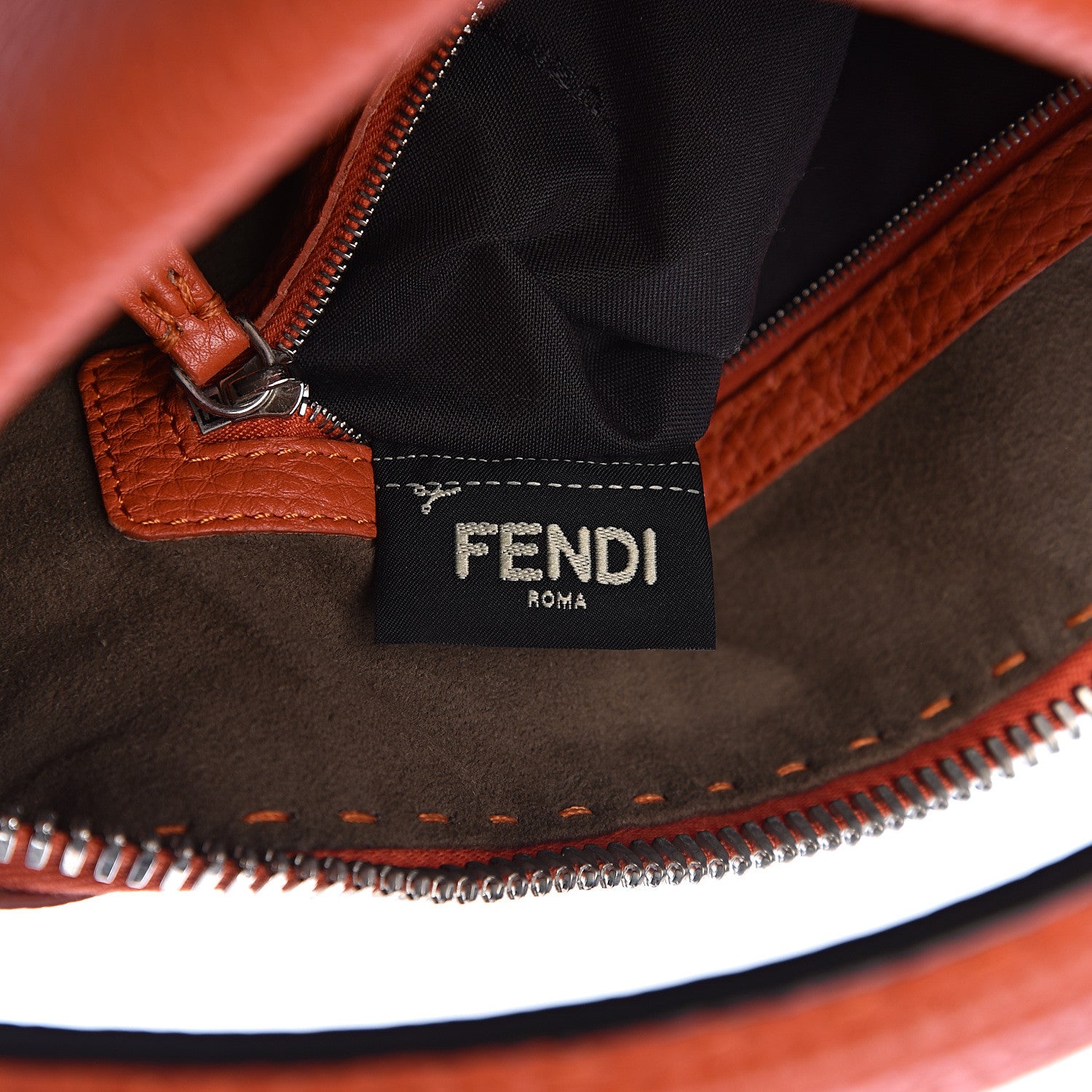 Fendi Calfskin Romano Selleria Lei Boston Tote Dark Orange 6 of 9