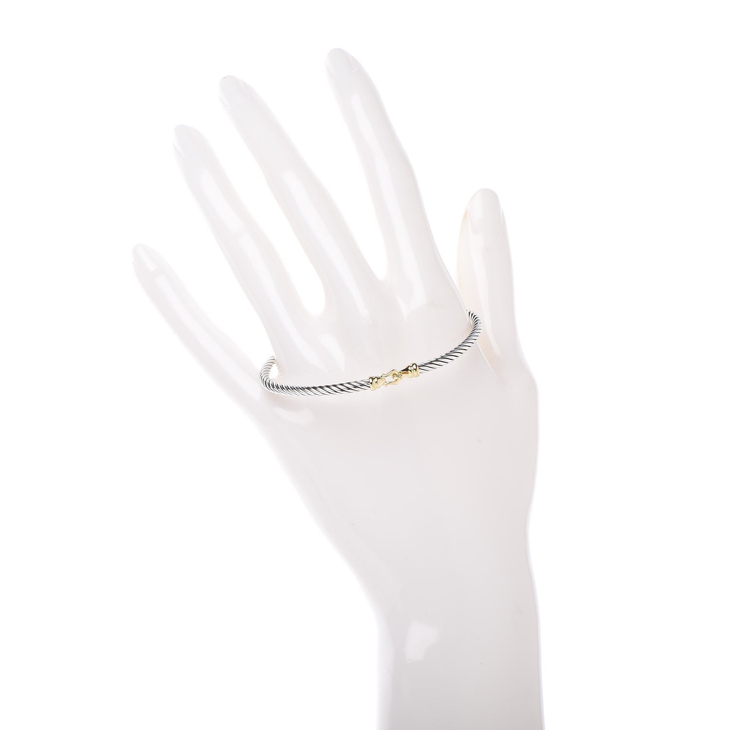 David Yurman Sterling Silver 18K Yellow Gold 3mm Cable Buckle Bracelet 2 of 4