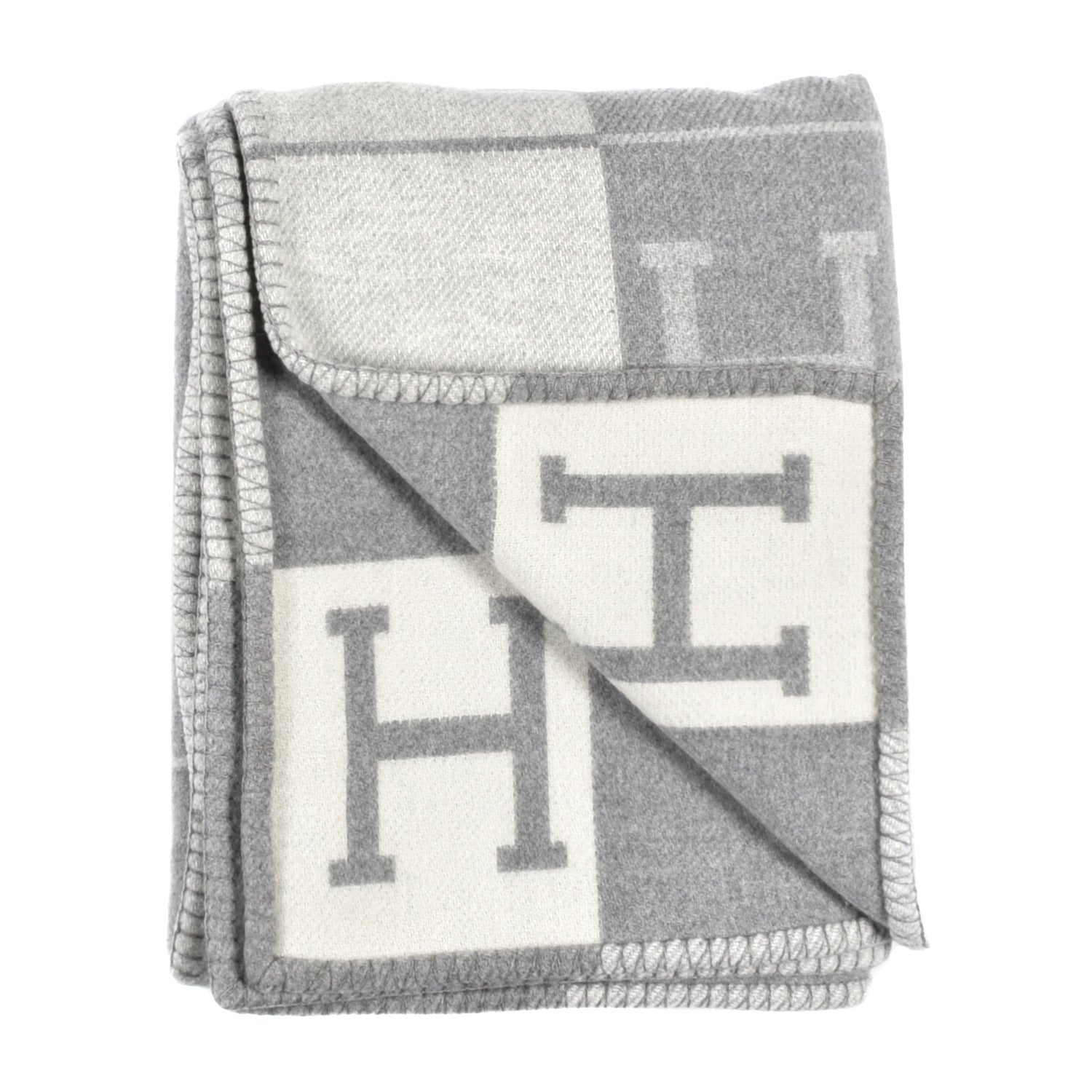 Hermes Wool Cashmere Avalon III Blanket Ecru Gris Clair 2 of 3
