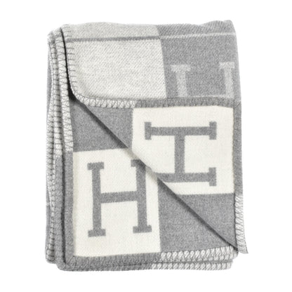Hermes Wool Cashmere Avalon III Blanket Ecru Gris Clair 2 of 3