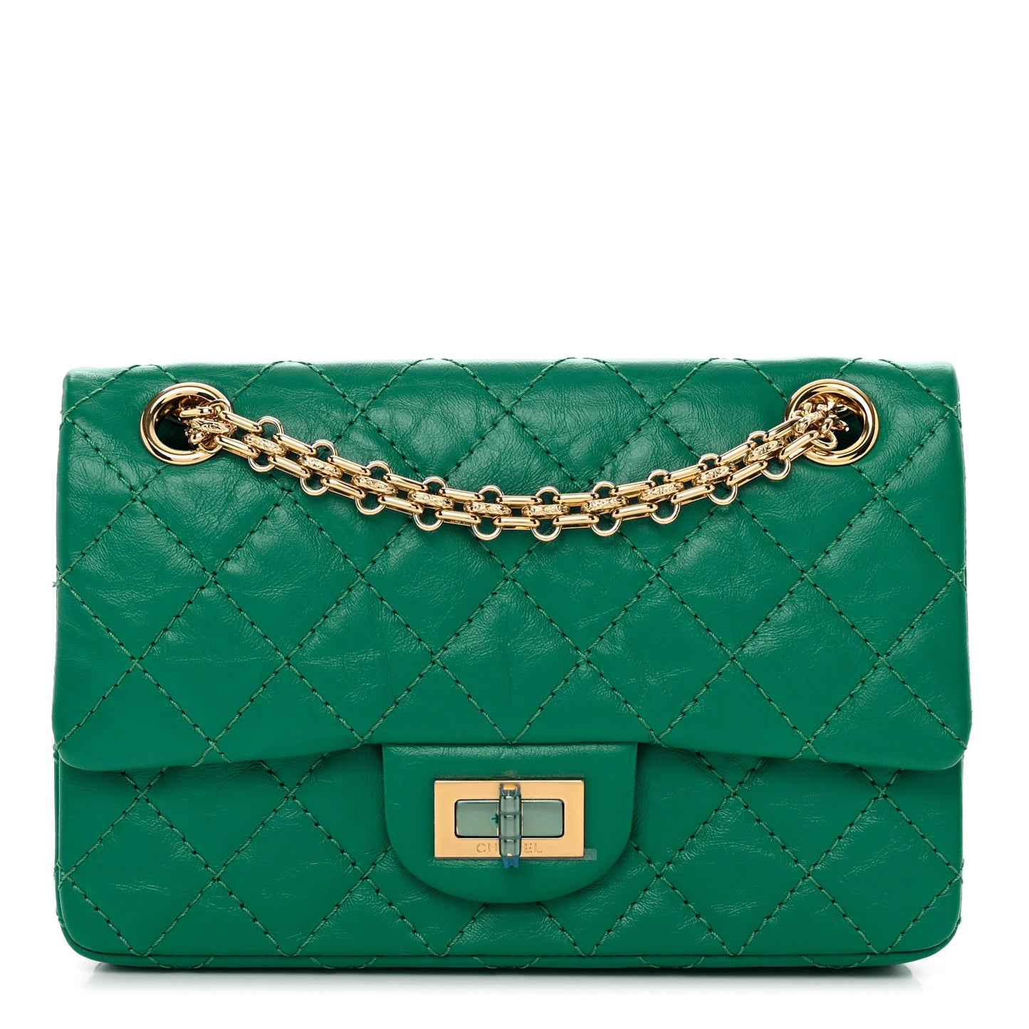 Aged Calfskin Quilted 2.55 Reissue Mini Flap Green