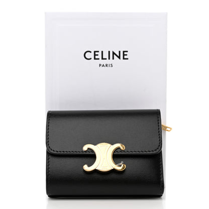 Celine Calfskin Compact Triomphe Wallet With Coin Purse Black 12 of 12