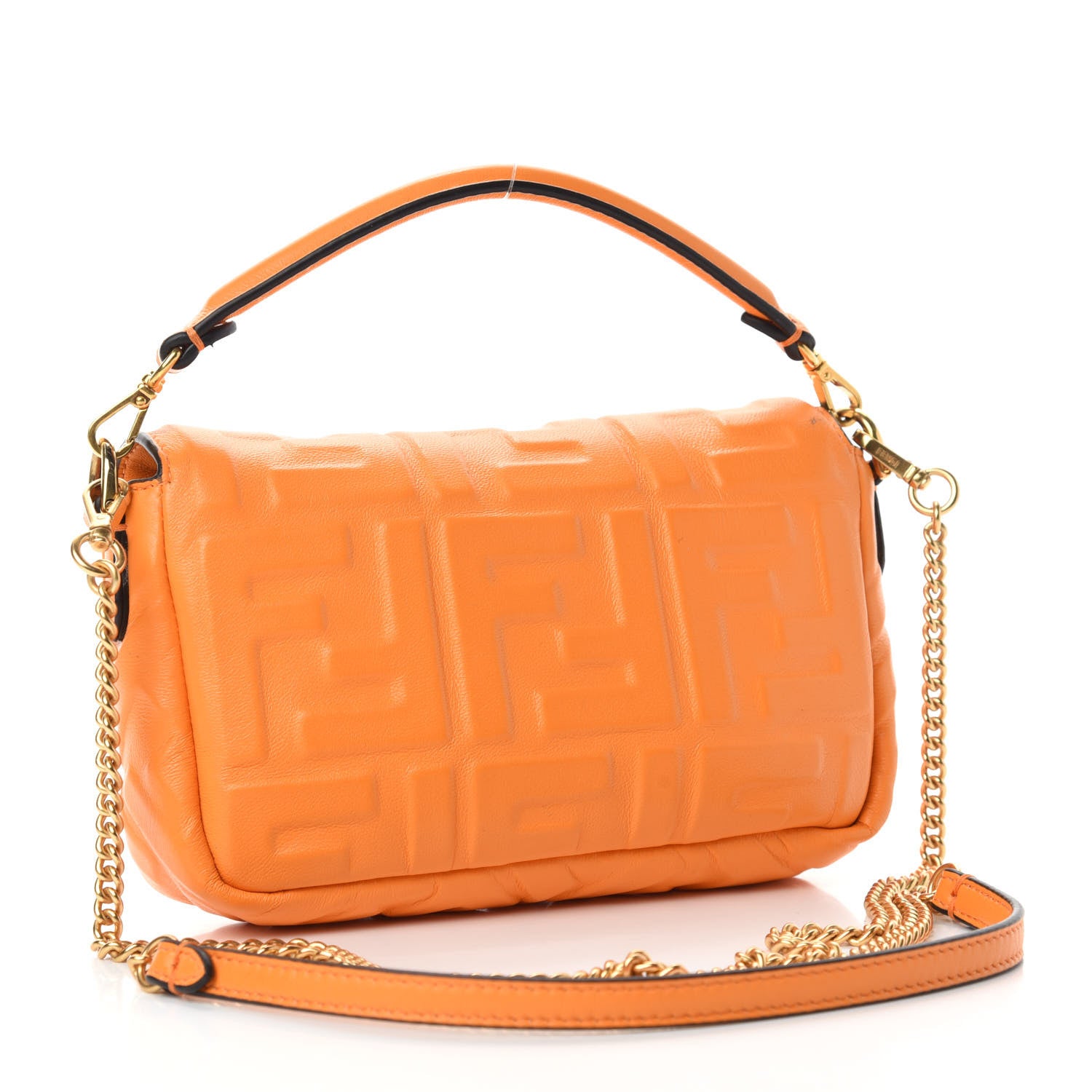 Fendi Nappa FF 1974 Embossed Mini Baguette Clementine 3 of 12
