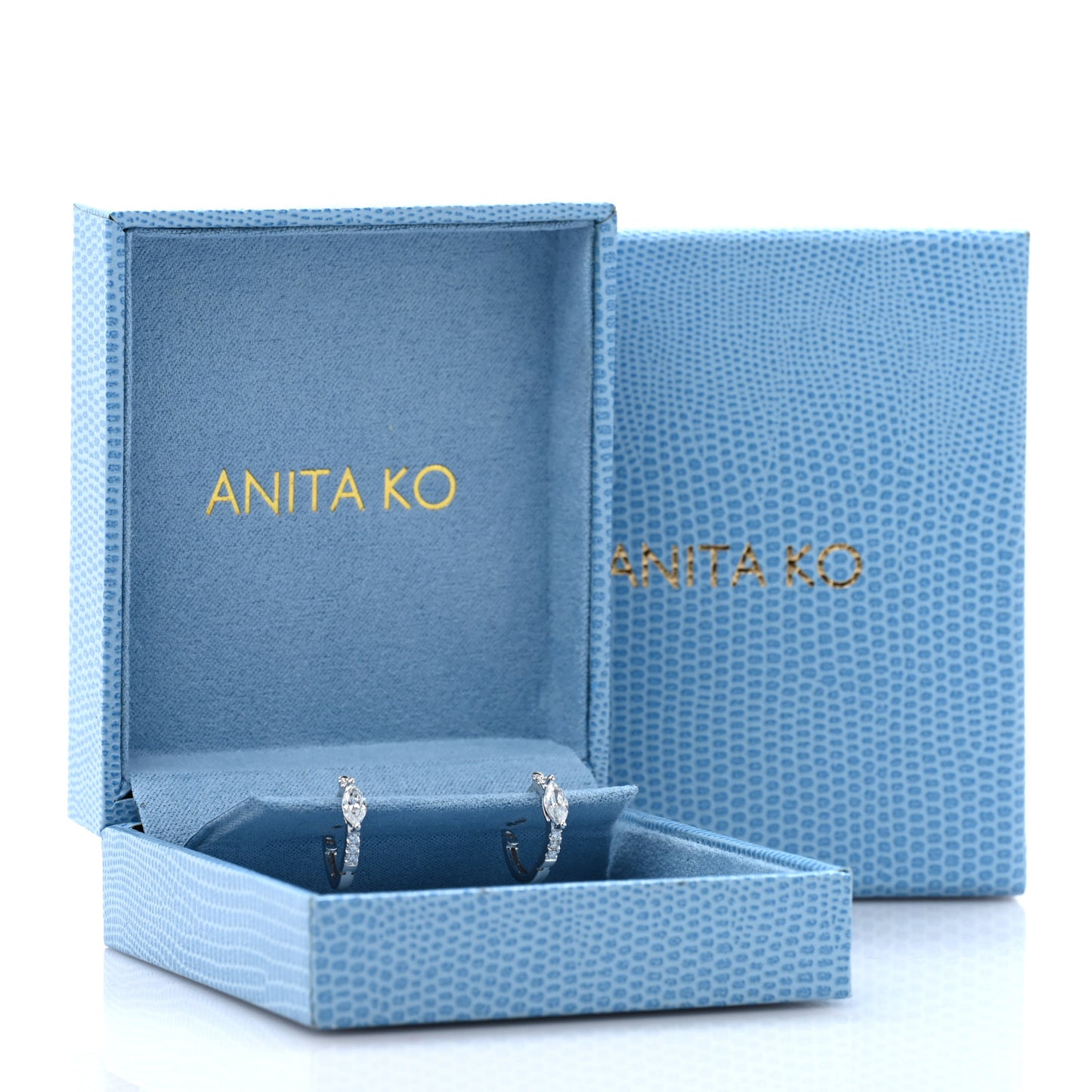 18K White Gold Diamond Marquise Center Huggie Earrings