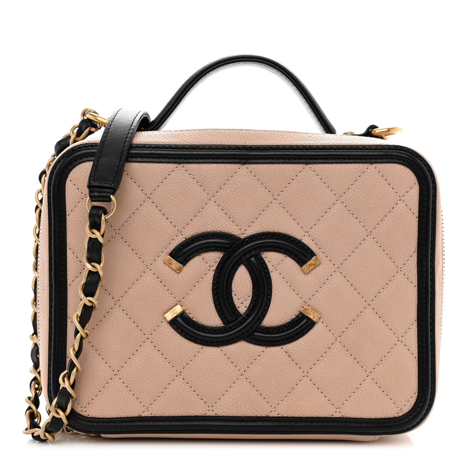 Chanel Caviar Quilted Medium CC Filigree Vanity Case Beige Black 1 of 10