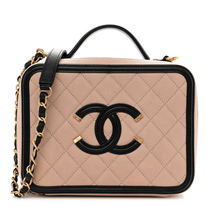 Chanel Caviar Quilted Medium CC Filigree Vanity Case Beige Black 1 of 10
