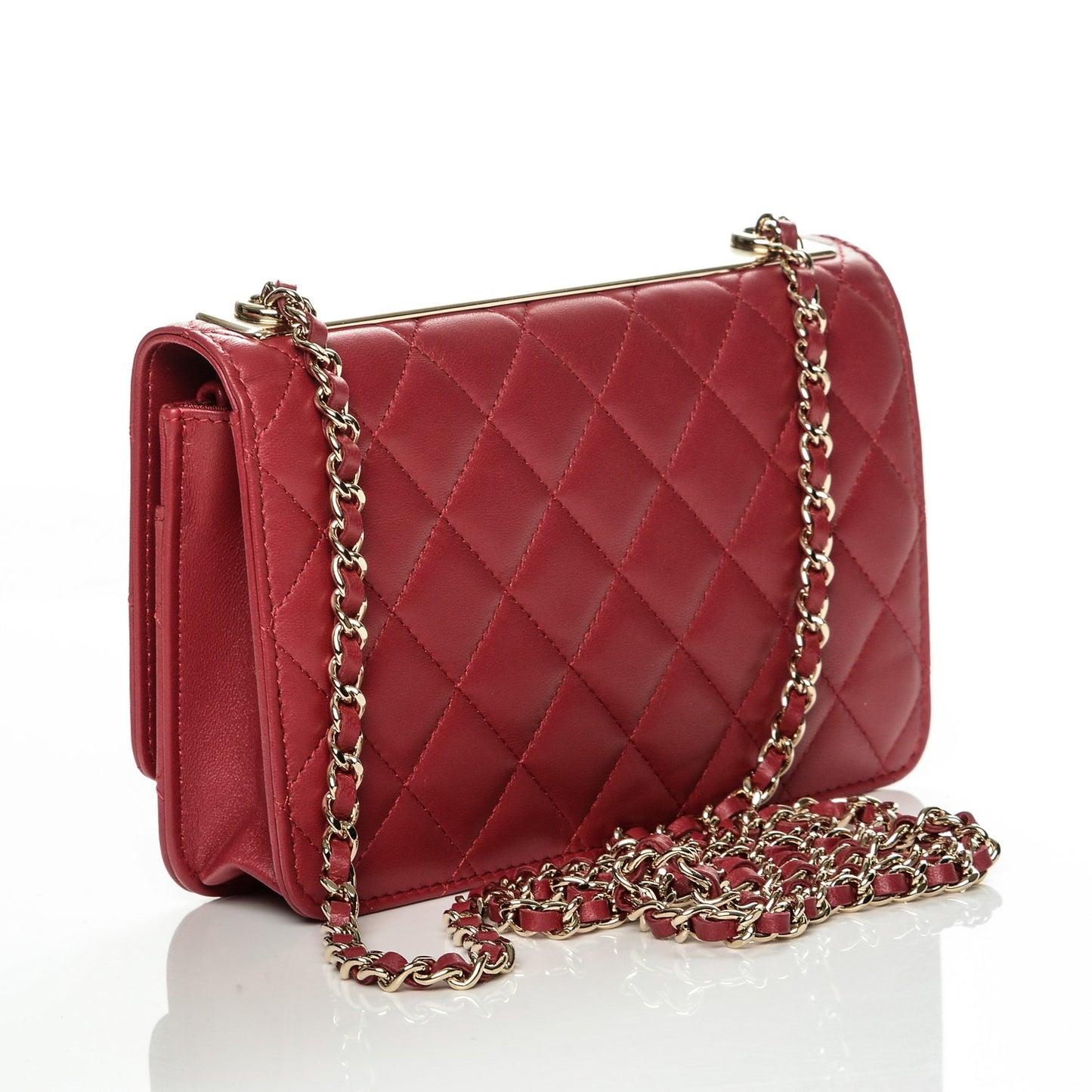 Lambskin Quilted Trendy CC Wallet On Chain WOC Dark Pink