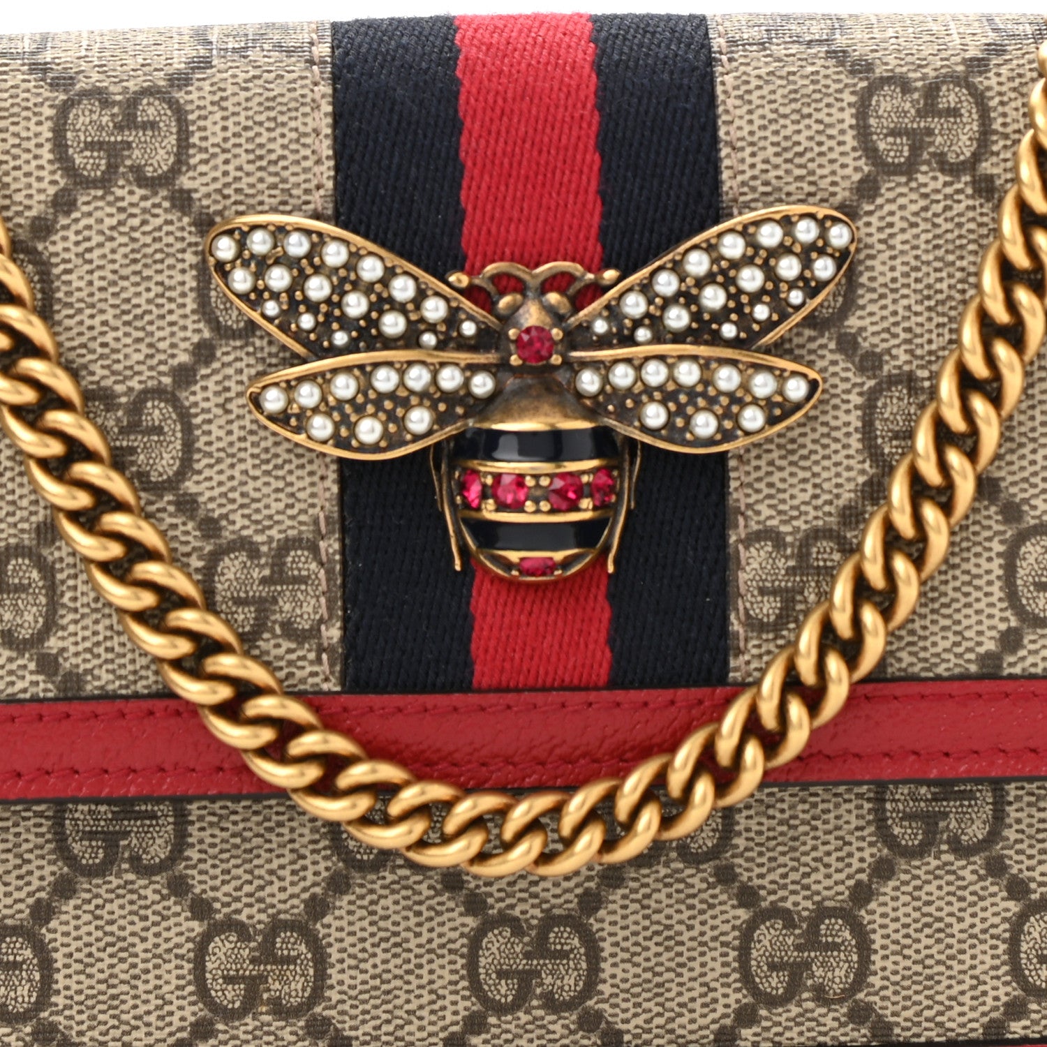 Gucci GG Supreme Monogram Web Queen Margaret Chain Wallet Red 7 of 9