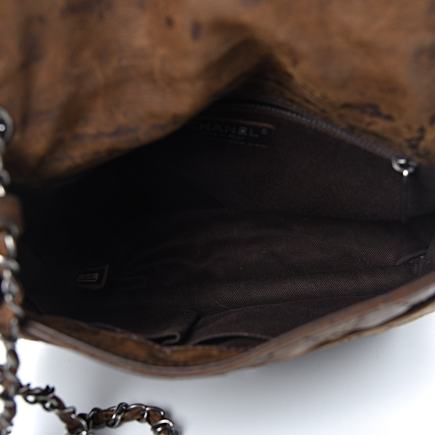 Aged Crumpled Calfskin Small Vintage Flap Brown