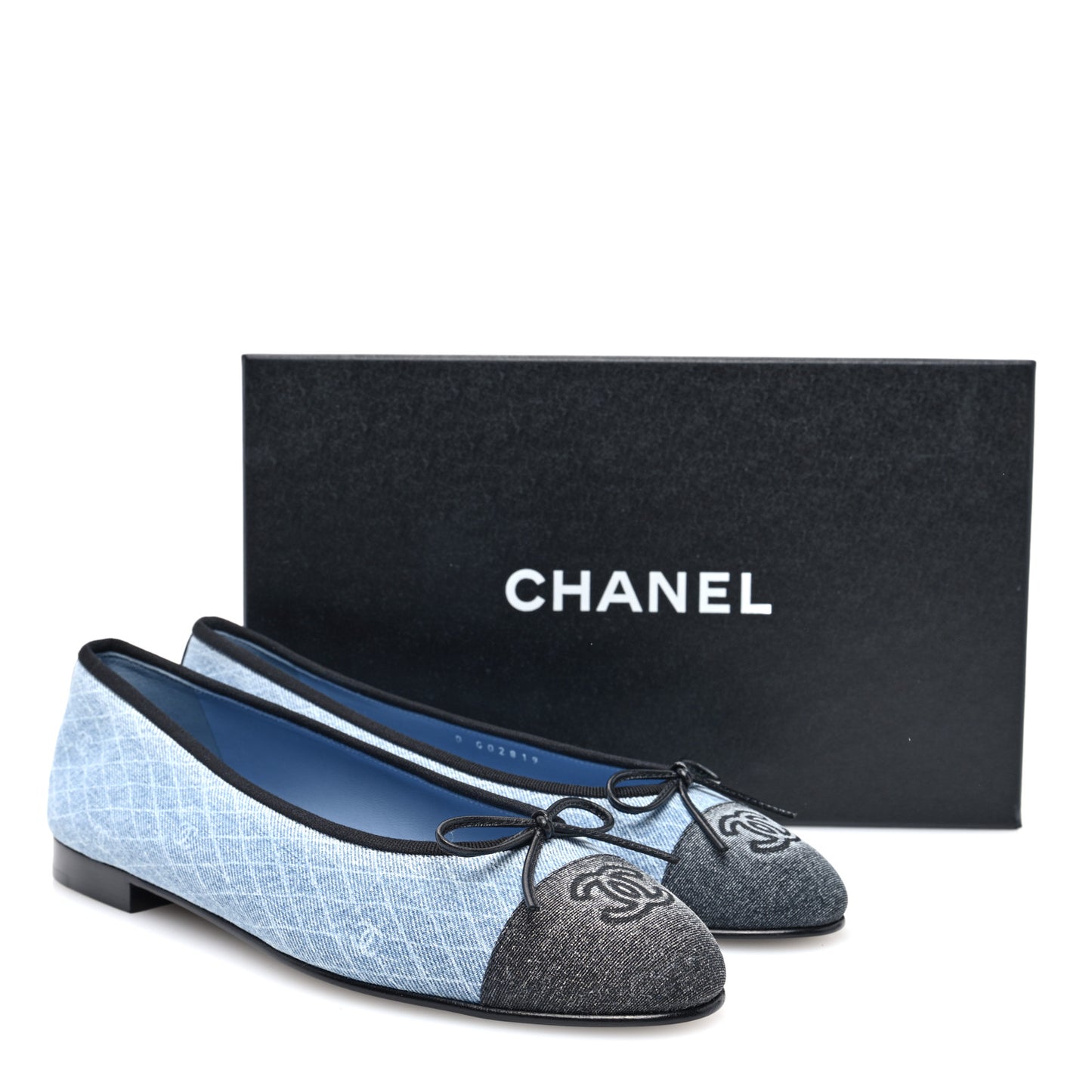 Denim Printed Quilt CC Cap Toe Ballerina Flats 39 Light Blue Dark Grey