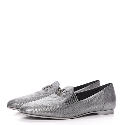 Chanel Metallic Calfskin Grosgrain CC Mocassin Loafers 41 Argent Fonce 3 of 8