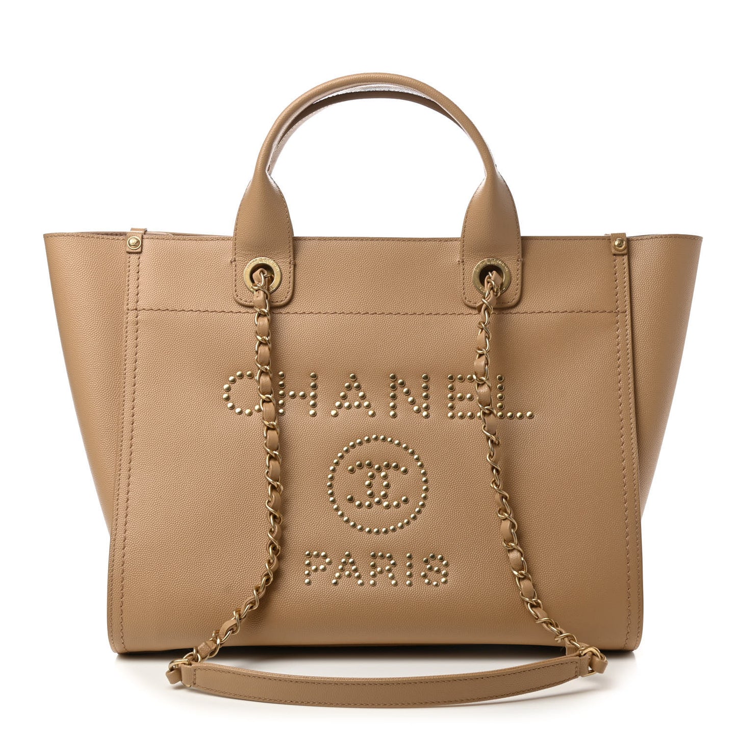 Caviar Small Studded Deauville Tote Beige