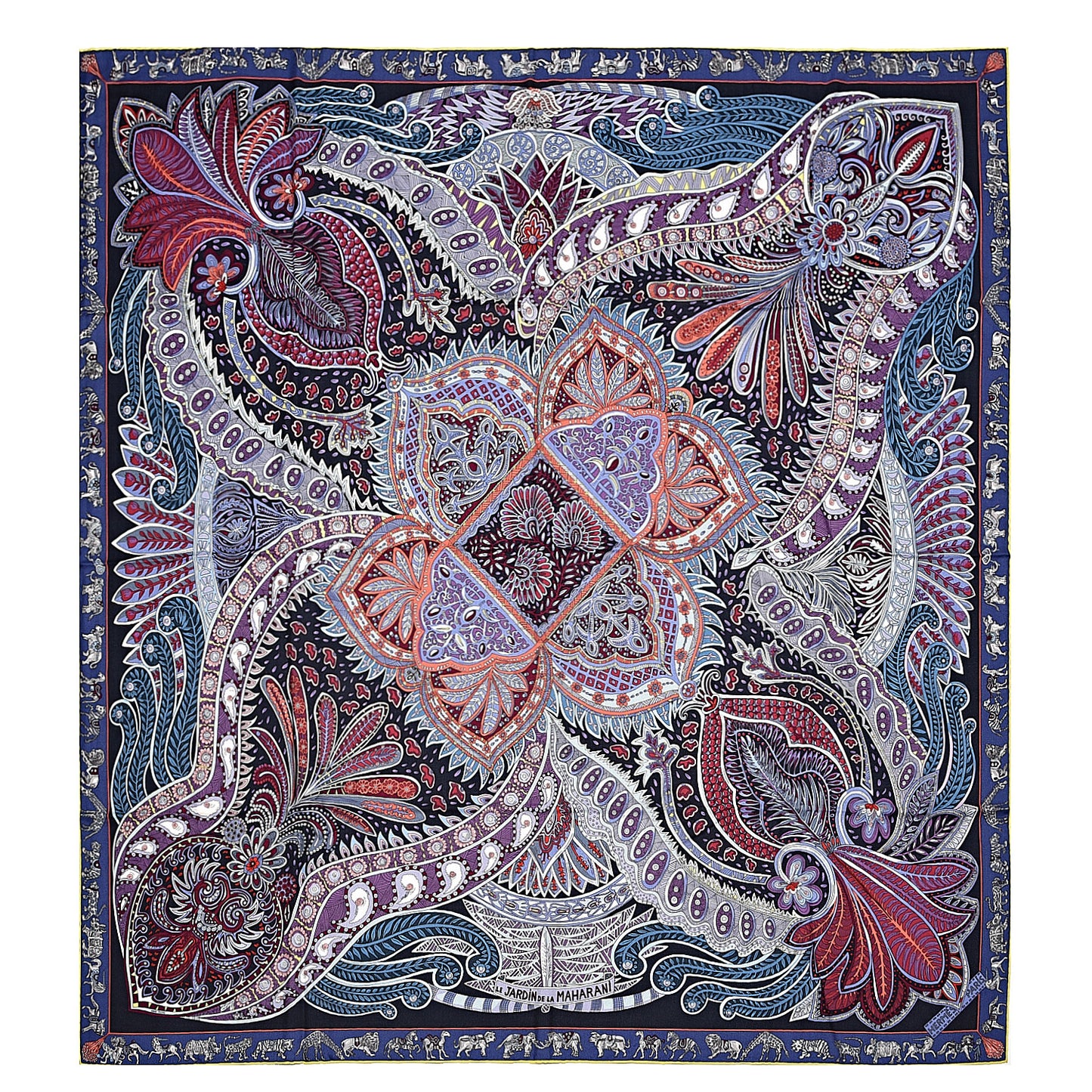 Cashmere Silk Le Jardin De La Maharani Shawl 140 Marine Parme Mauve