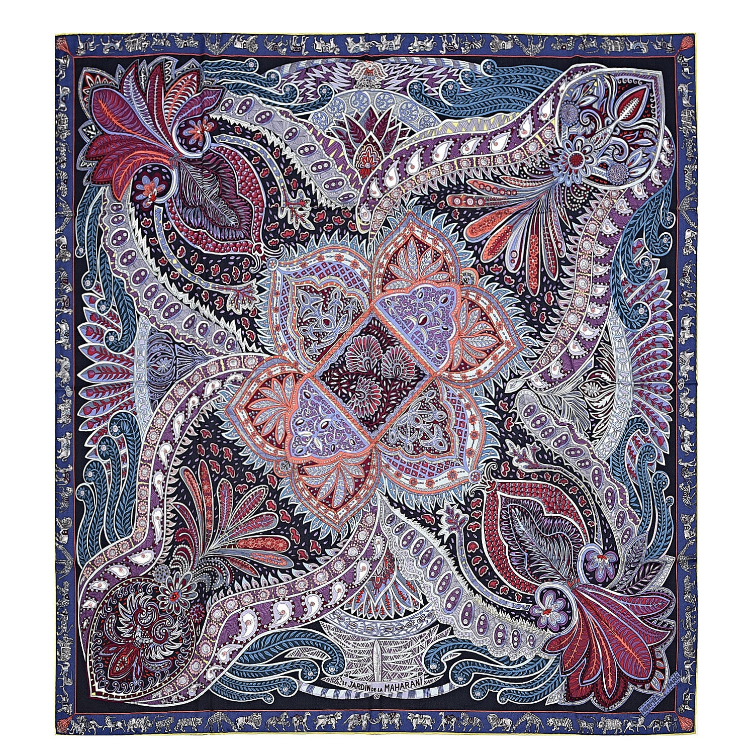 Hermes Cashmere Silk Le Jardin De La Maharani Shawl 140 Marine Parme Mauve 1 of 7