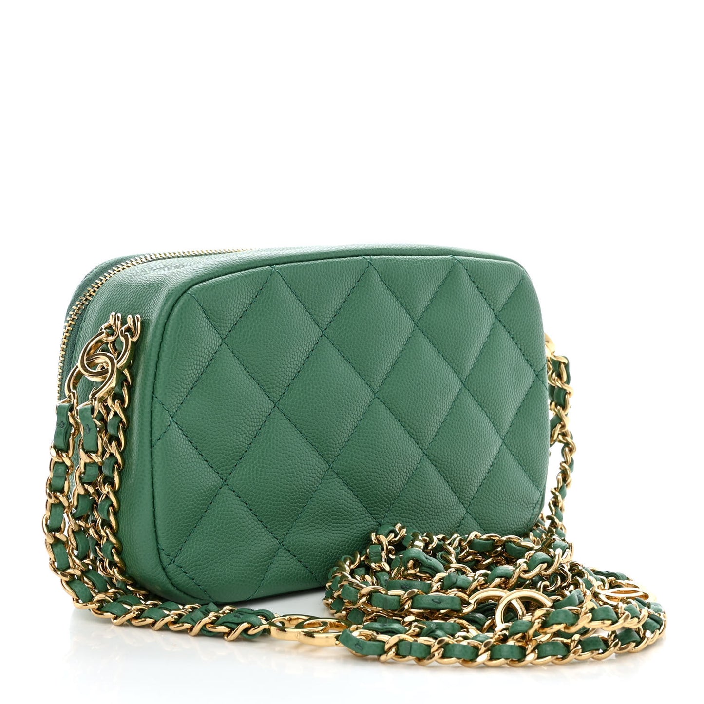Caviar Quilted Mini CC You Camera Case Dark Green