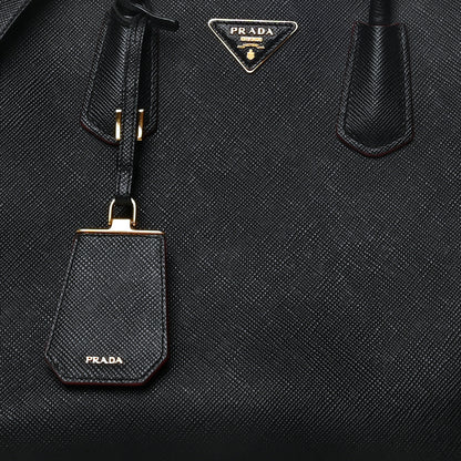 Prada Saffiano Cuir Medium Double Bag Black Fuoco 8 of 12