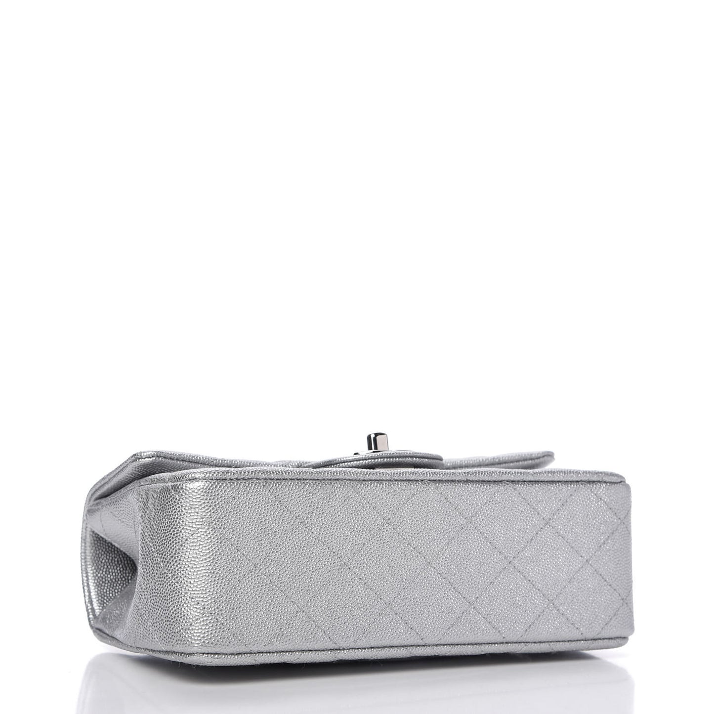 Metallic Caviar Quilted Mini Top Handle Rectangular Flap Silver
