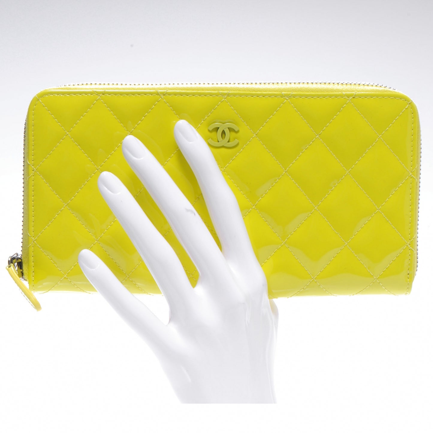 Patent Quilted Zip Around Wallet Yellow