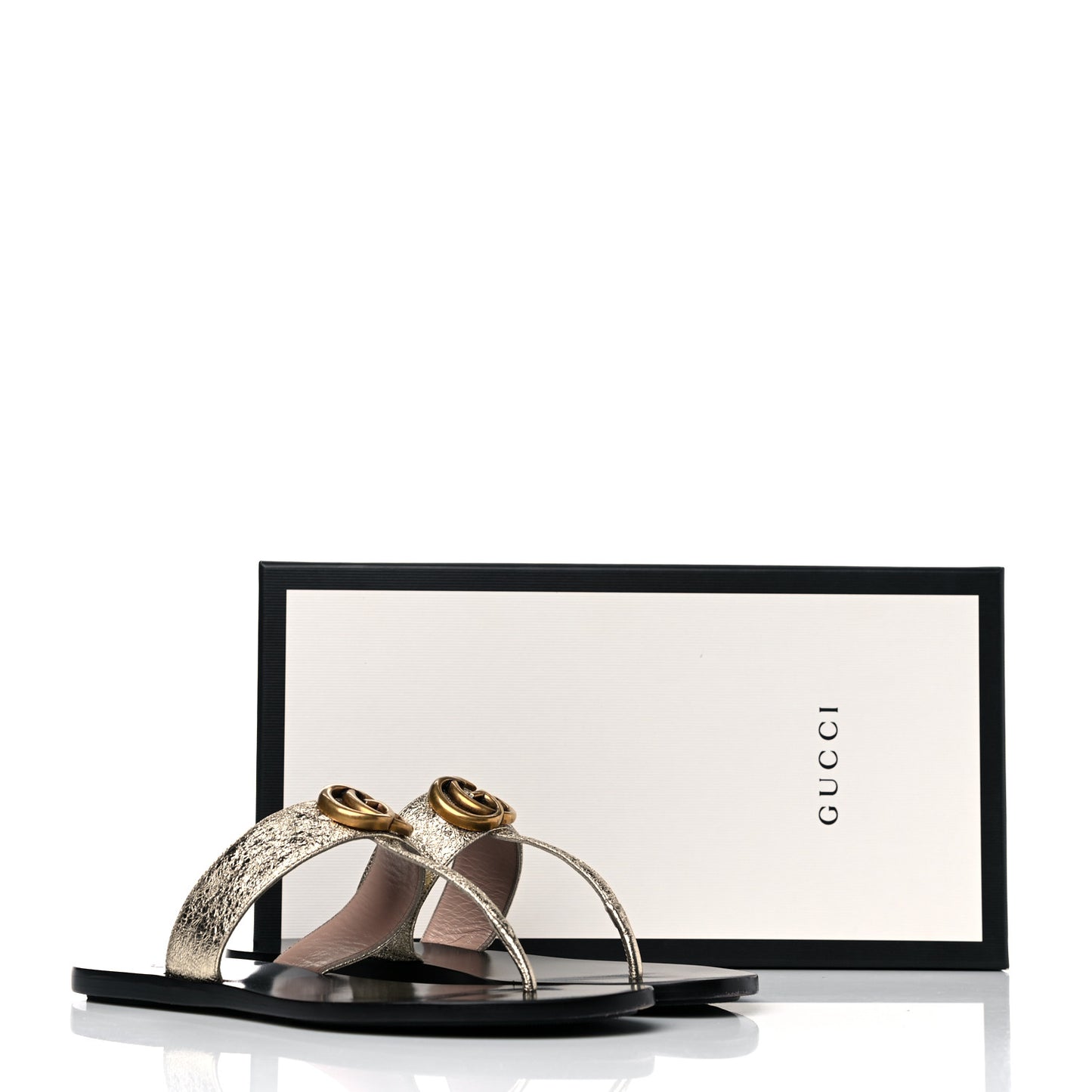 Nappa Silk Galassia GG Marmont Thong Flat Sandals 37 Platino