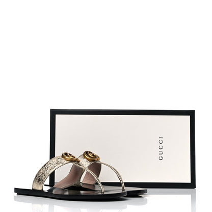 Gucci Nappa Silk Galassia GG Marmont Thong Flat Sandals 37 Platino 11 of 11