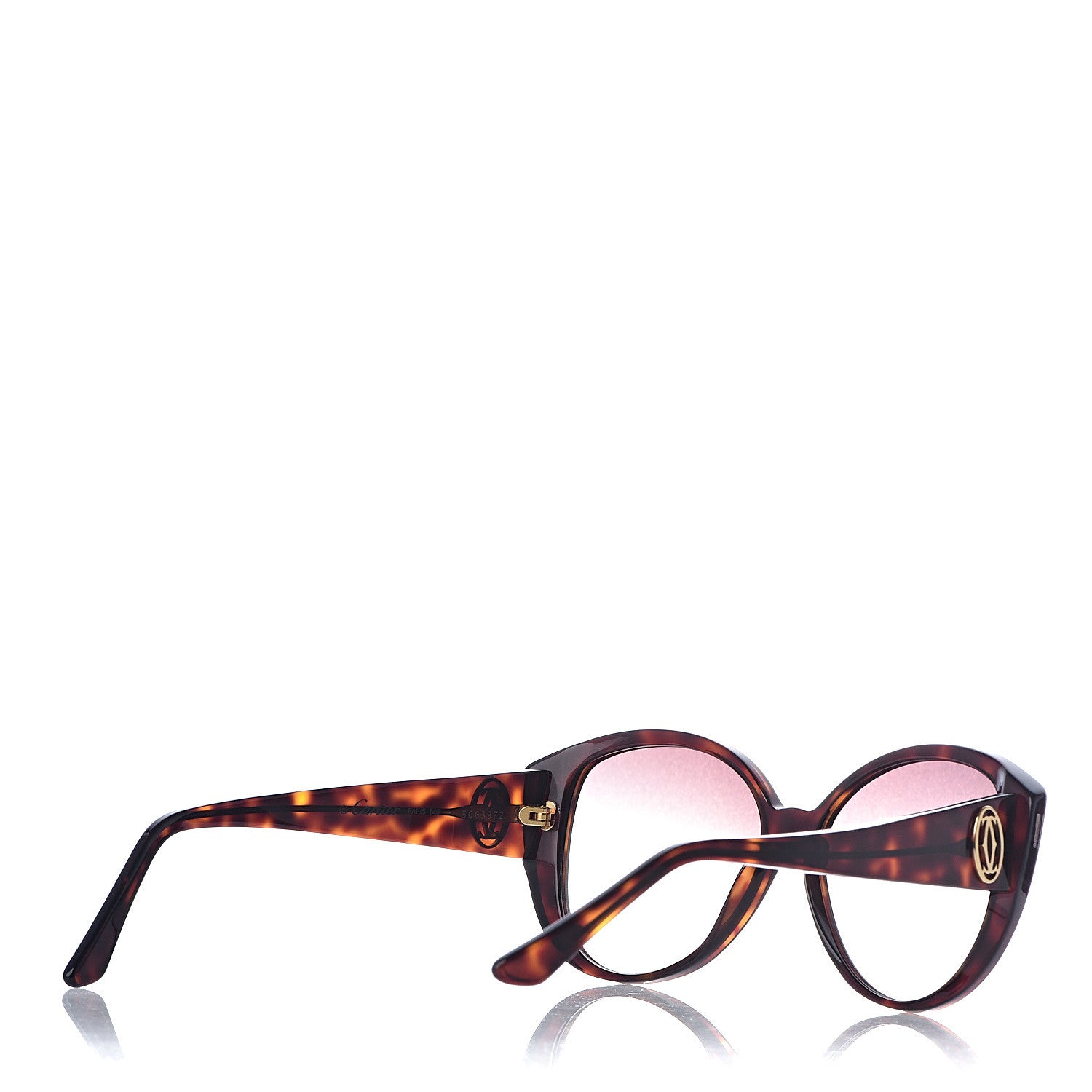 Cartier Tortoise Double C Logo Cat Eye Sunglasses Gold 4 of 8