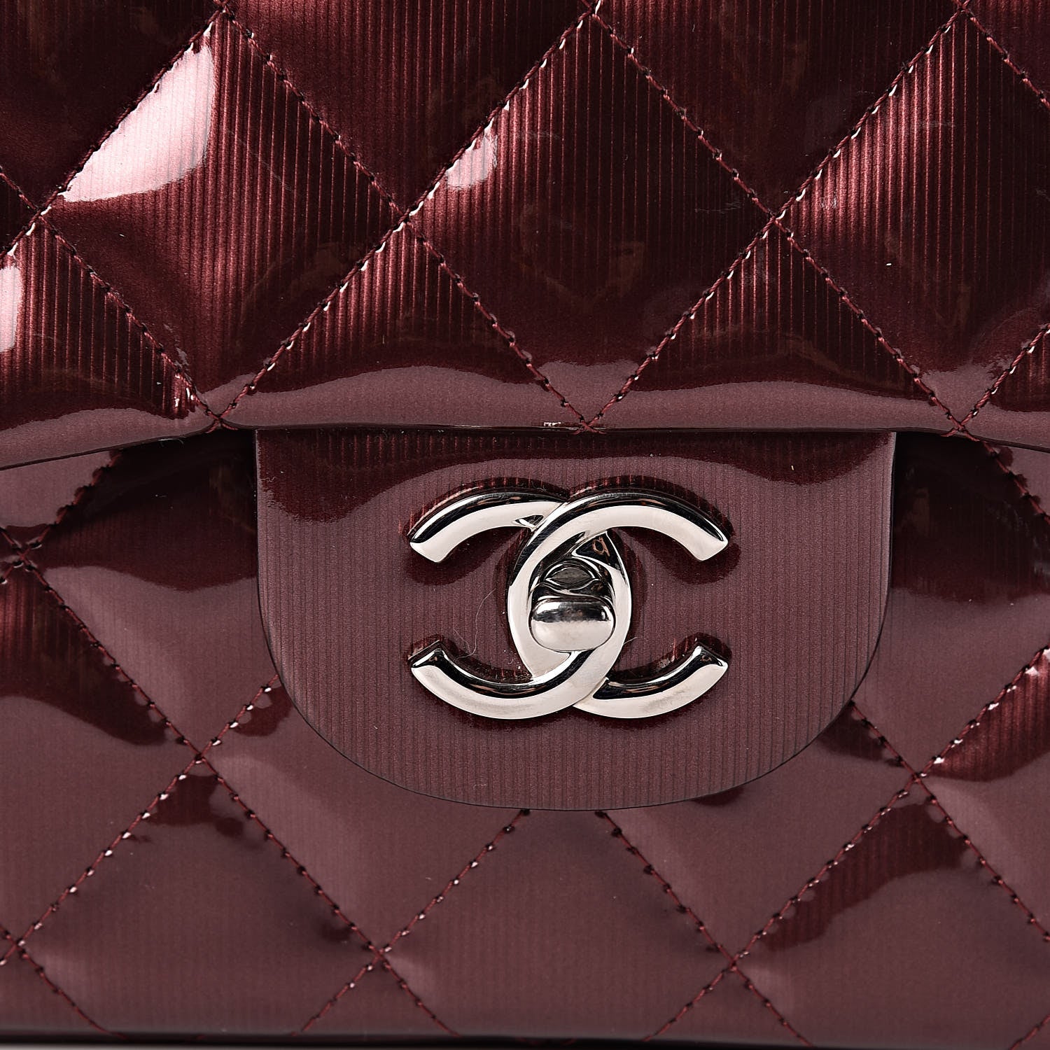 Chanel Striated Patent Quilted Jumbo Double Flap Burgundy 15 of 15
