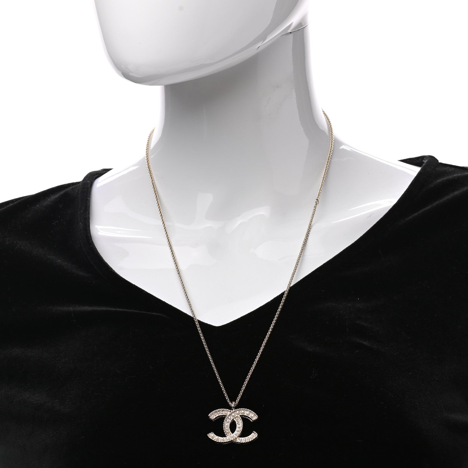 Chanel Crystal Pearl CC Pendant Necklace Gold 2 of 7