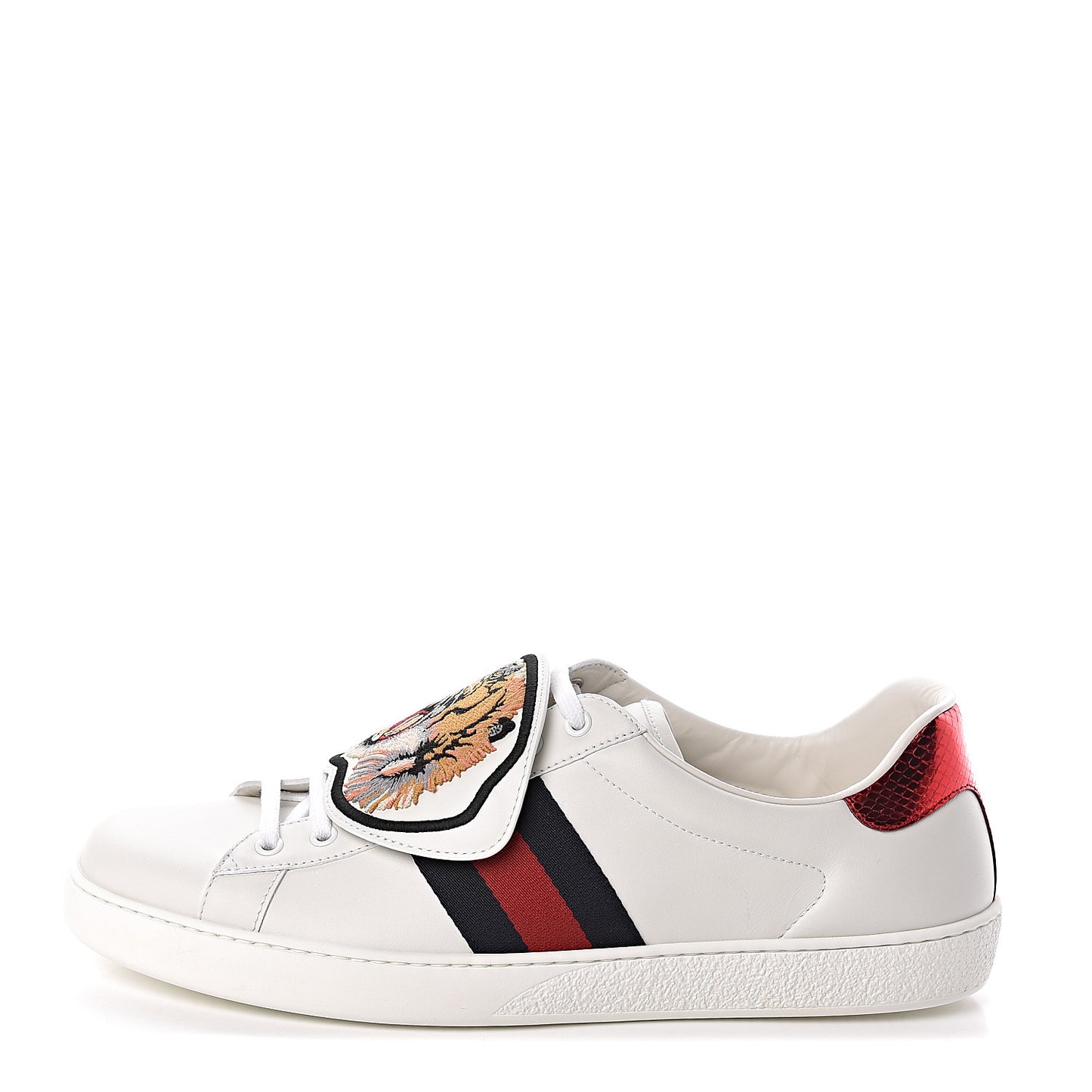 Calfskin Ayers Web Tiger Embroidered Mens Ace Sneakers 12 White