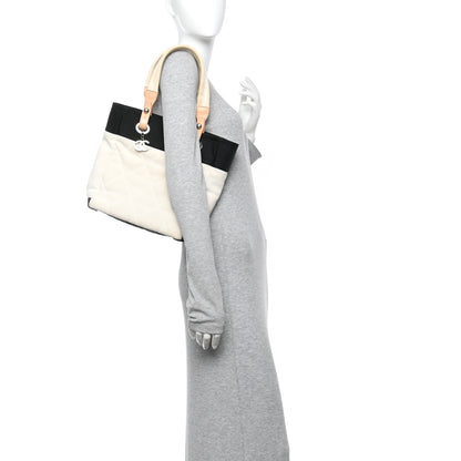 Chanel Canvas Paris Biarritz Small Tote White Black 2 of 12